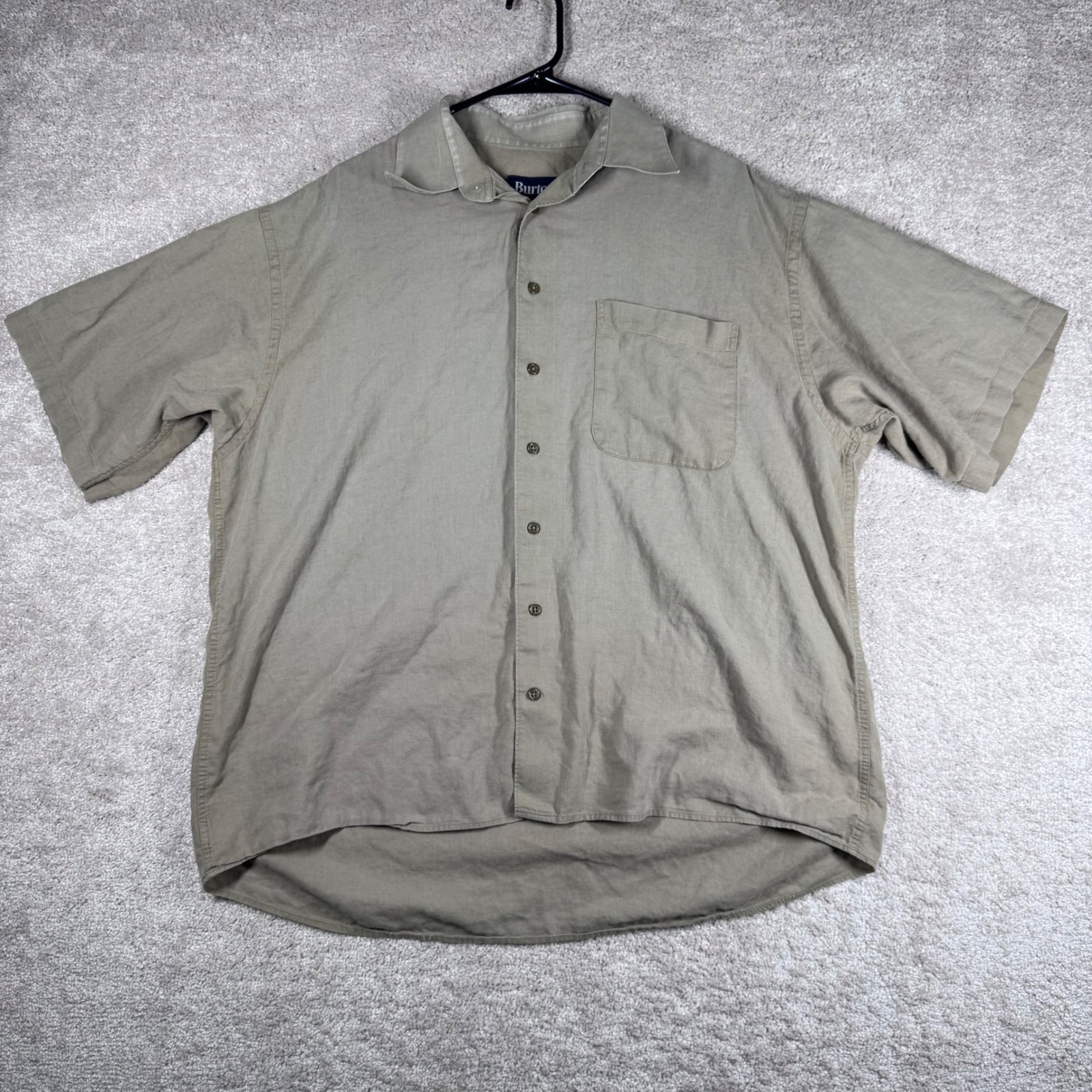 Burton Womens Khaki Tan Cotton Linen Blend Short Sleeve Button Down Shirt Size 5